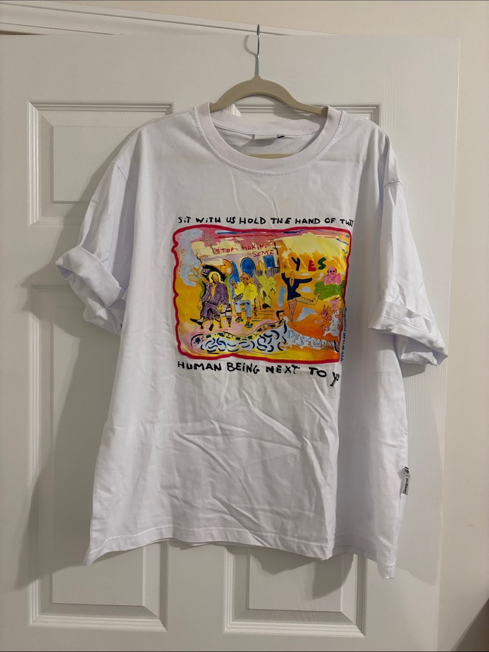 Desigual White Graphic Short Sleeve Tee with Multicolor Print